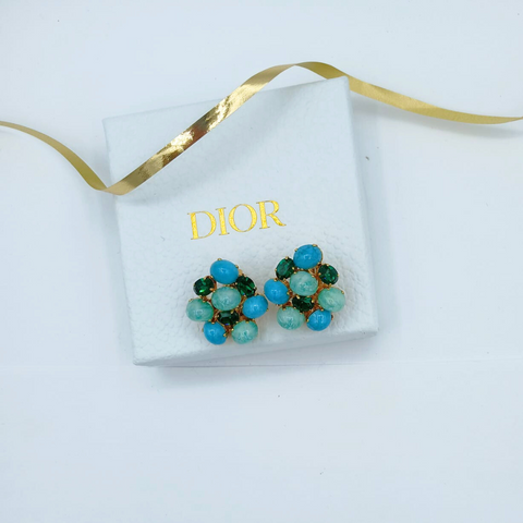 Christian Dior Groen Blauwe Cabochon Clip Oorbellen 1967