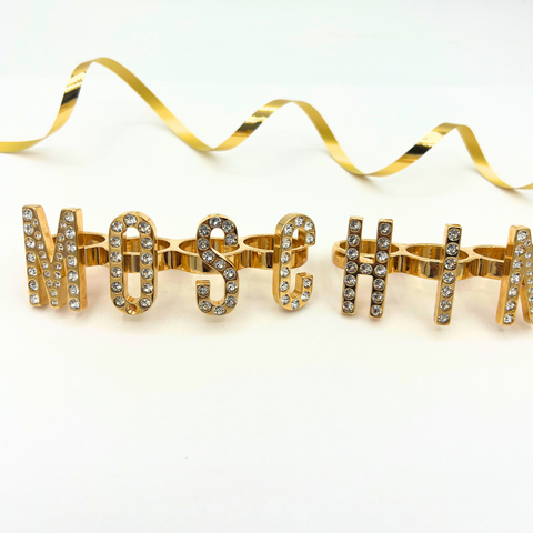 Moschino Logo Knuckle Crystal Ringen Set